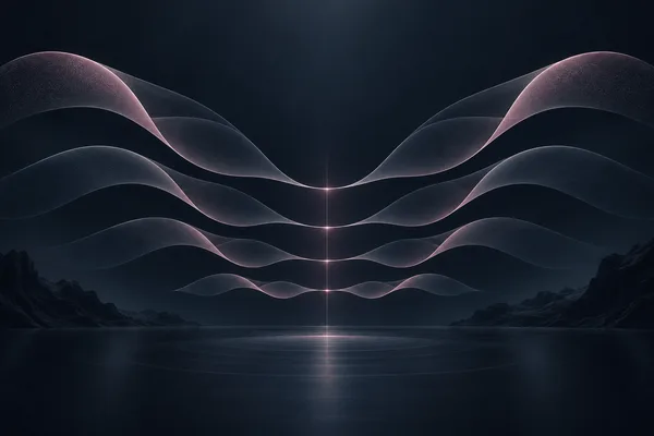 Pink frequency ribbons opening into a wide stereo field